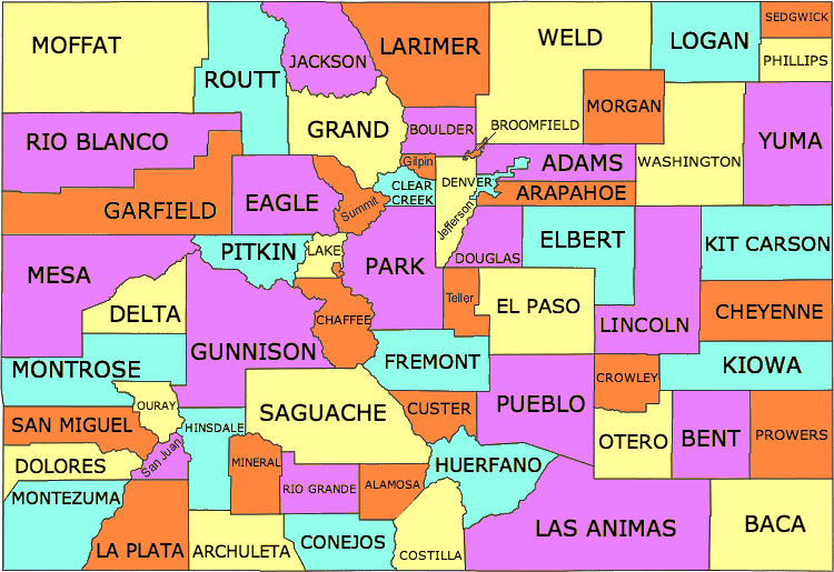 map of 64 counties of colorado